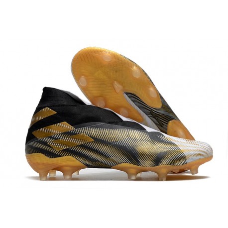adidas Zapato de Fútbol Nemeziz 19+ FG -Blanco Dorado Metalizado Negro