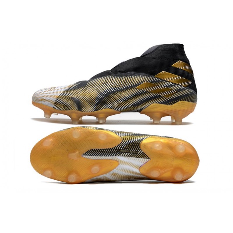adidas Zapato de Fútbol Nemeziz 19+ FG -Blanco Dorado Metalizado Negro