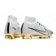 Bota Nike Air Zoom Mercurial Superfly 9 Elite FG Blanco Negro Oro