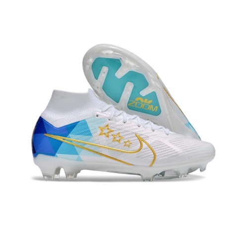 Nike Air Zoom Mercurial Superfly Ix Elite FG Blanco Azul Oro
