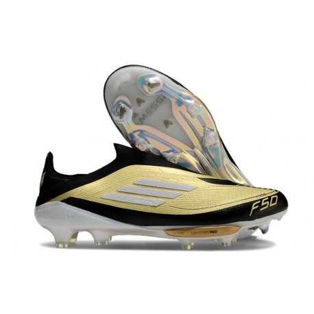 Botas de Futbol adidas F50+ Laceless FG X Messi Dorado Met Negro Blanco