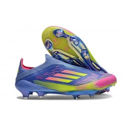 Botas de Futbol adidas F50+ Laceless FG Azul Fusion Limón Lúcido Rosa Lúcido