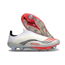 Botas de Futbol adidas F50+ Laceless FG X MESSI Ftwr Blanco Rojo Lúcido Plateado Met.