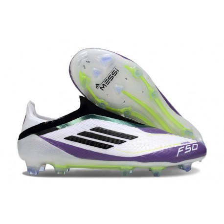 Botas adidas F50 Elite Laceless FG X Messi Ftwr Blanco Negro Morado Unity
