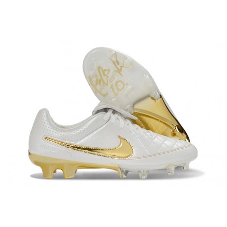 Botines de Futbol Nike Tiempo SE Elite FG Blanco Dorada