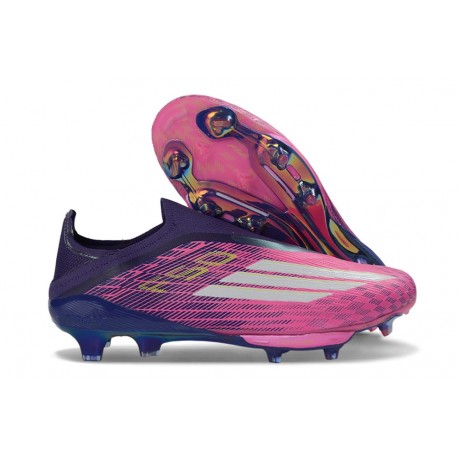 Zapatillas de Fútbol adidas F50 + Sin Cordones FG Violeta Rosa Blanco